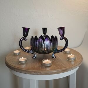 HANDCRAFTED Upcycled 3 Candlestick Holder HANDPAINTED Tabletop Candle Decor